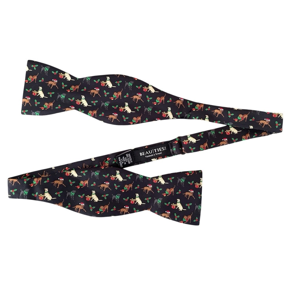 Beauties Silk Christmas Holiday Holly Berry Dog Print Bow Tie Labradors Doodles